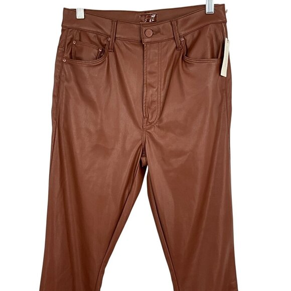 NWT MOTHER High Waisted Rail Skimp Pants Wax On Wax Off Size 29 Faux Leather - Picture 2 of 11